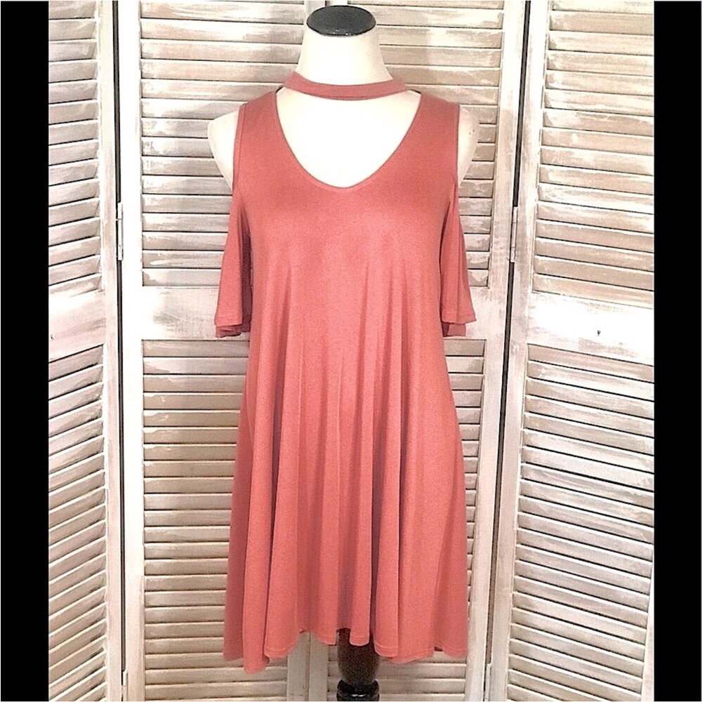 Super Soft Cold Shoulder Dress in Coral